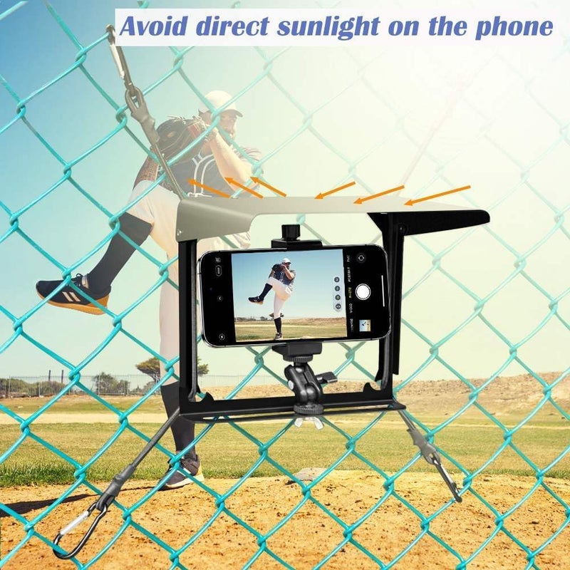 BUMOVE Cell Phone Fence Mount with Shade, Phones Holder Mounting Kit for iPhone, Mevo Start, GoPro and Other Action Cameras, for Recording Baseball, Hockey, Softball and Tennis Games (Black) - Image 4